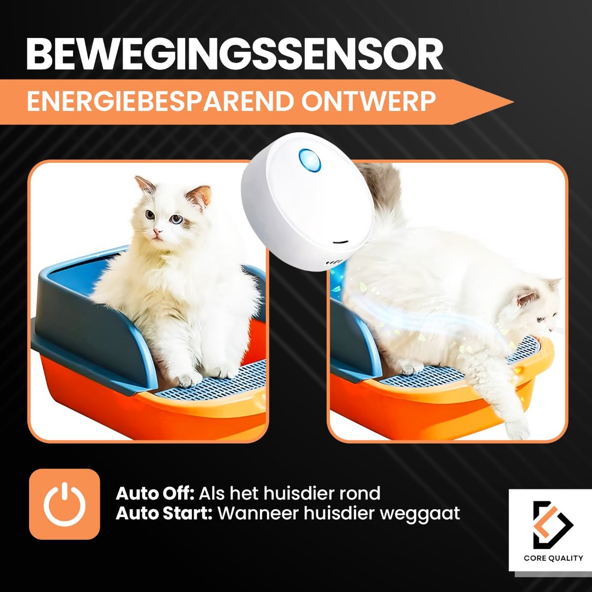 Productfoto 1 van Core Quality Kattenbak Geurverdrijver - Actieve zuurstof en ionen - geurverwijderaar - Luchtreiniger - Verschillende standen - USB Oplaadbaar - Voor Katten en Honden