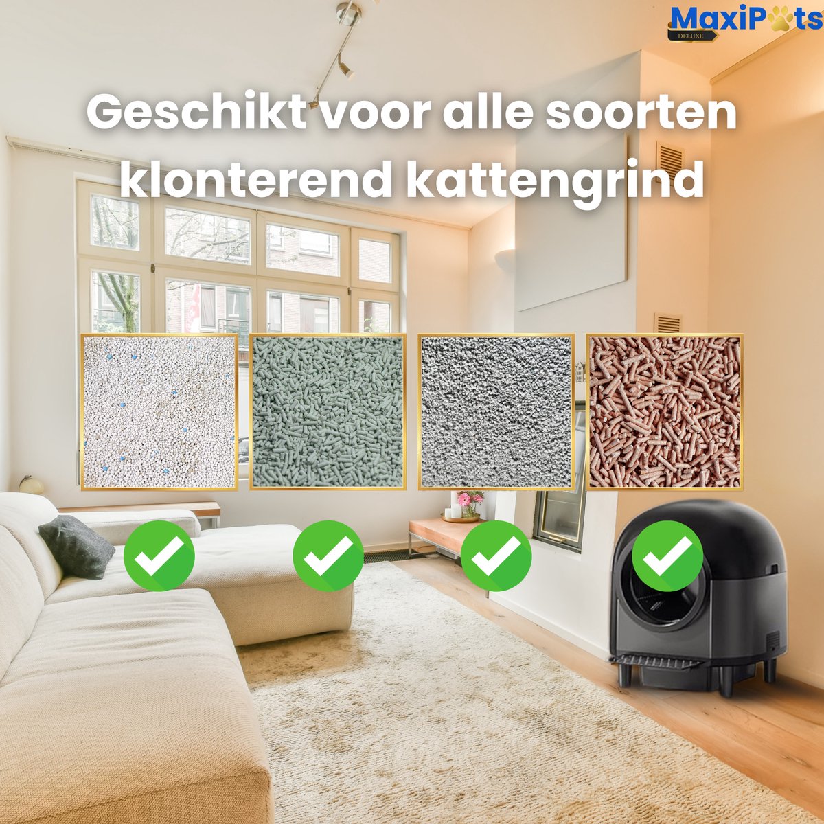 Productfoto 1 van Maxipets® NOVA Black - Automatische Kattenbak Zelfreinigend - Elektrische & Zelfreinigende kattenbak - 80L XXL - incl. Kattenbaktrap, App & Zakken - Zwart