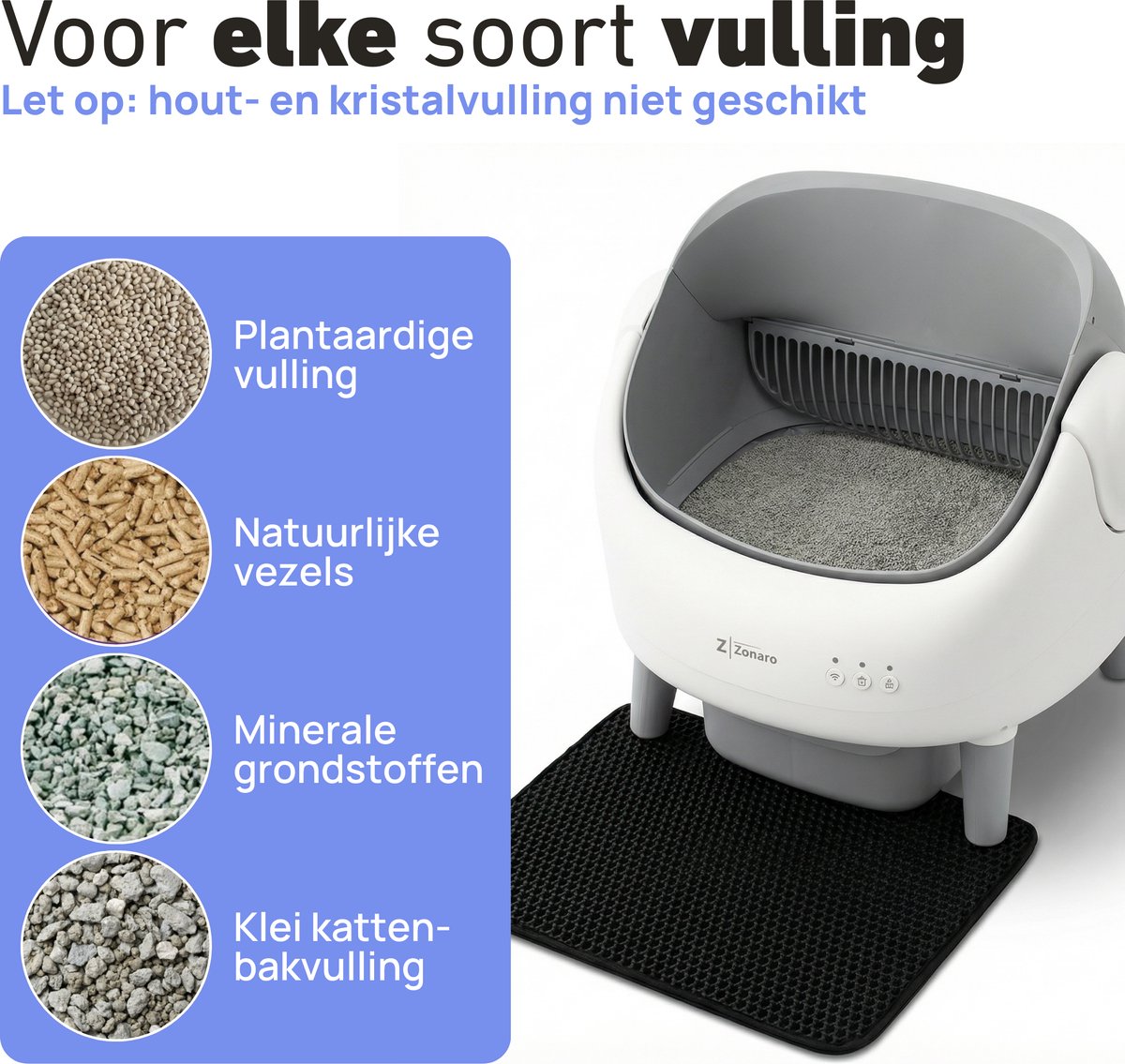 Miniatuur van productfoto 3 van Zonaro Automatische Kattenbak – Zelfreinigende Kattenbak – Elektrische Kattenbak – Robot Kattenbak – XXL – Met App Bediening – Inclusief Kattenbak Mat & Zakken – Wit/Grijs