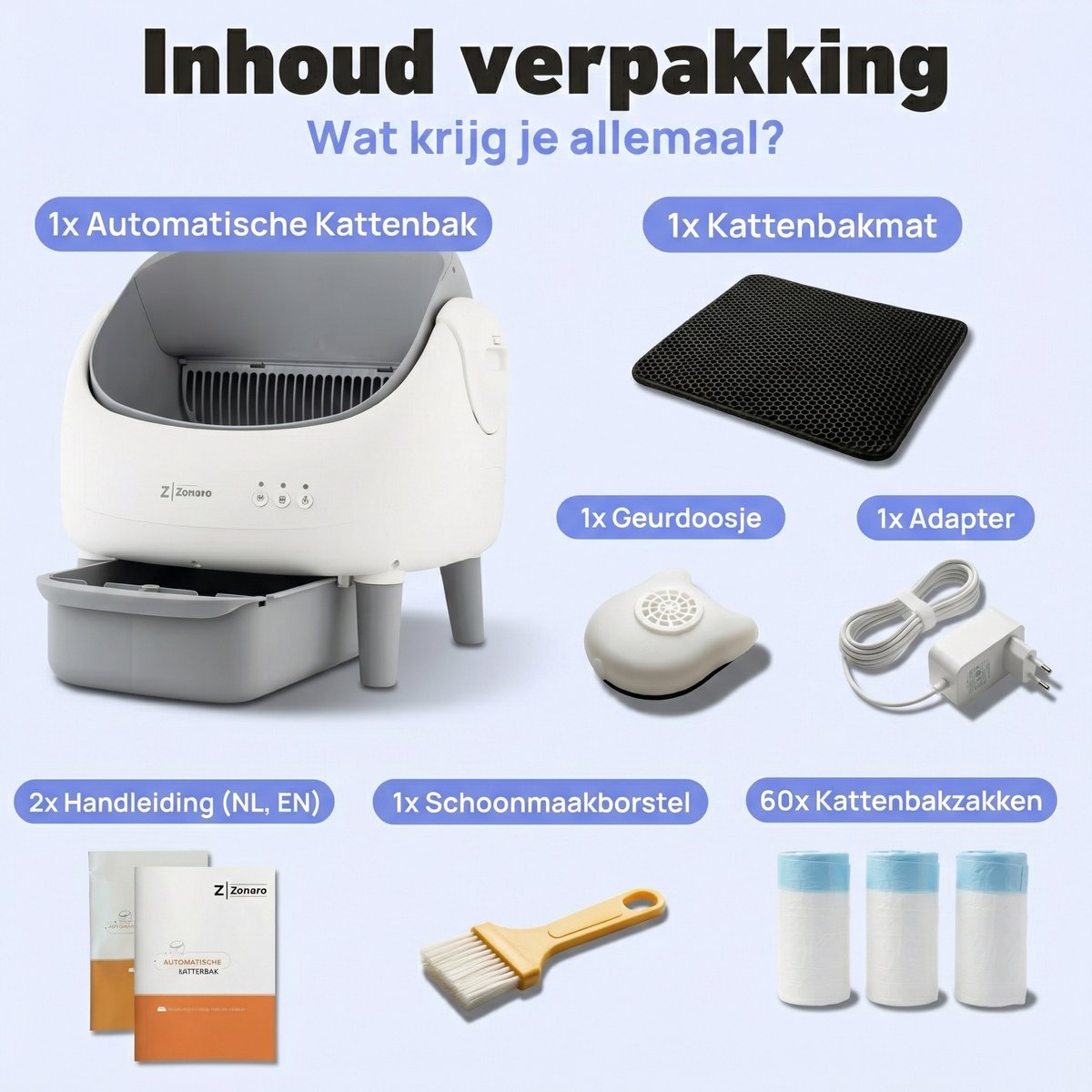 Miniatuur van productfoto 8 van Zonaro Automatische Kattenbak – Zelfreinigende Kattenbak – Elektrische Kattenbak – Robot Kattenbak – XXL – Met App Bediening – Inclusief Kattenbak Mat & Zakken – Wit/Grijs