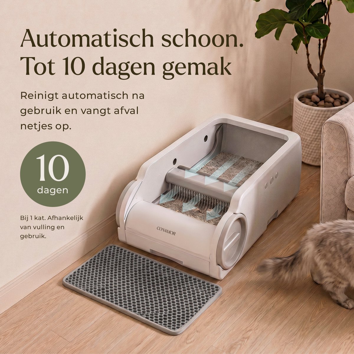 Productfoto 1 van CONAMOR Automatische Kattenbak met App - Zelfreinigende Kattenbak - WiFi - Incl. 80 Afvalzakjes & Accessoires - Minder Geur -Slimme Veilige Kattenbak - Wit - 65L