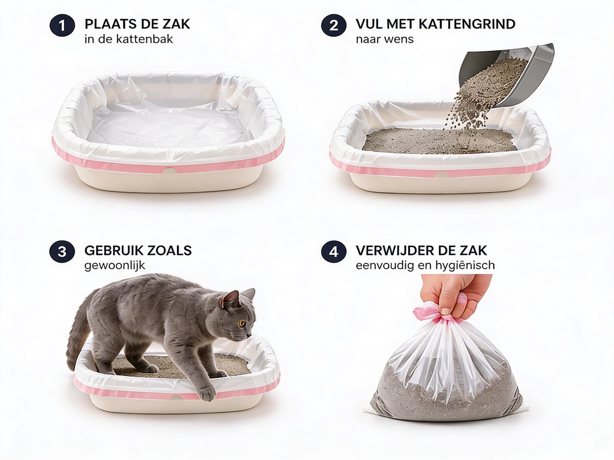 Productfoto 1 van Kattenbakzakken met Trekband – 32 Stuks – Extra Sterk – Scheurvast – 4 Rollen