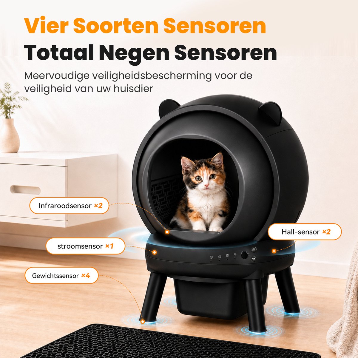 Productfoto 1 van Photonspace Automatische Kattenbak - Zelfreinigend Electrische Kattenbak - Bedienen via App - 65L + 10L - Incl Kattenbakmat en 1 rollen Kattenbakzakken - Slimme Waarschuwing - Gezondheidsbewaking