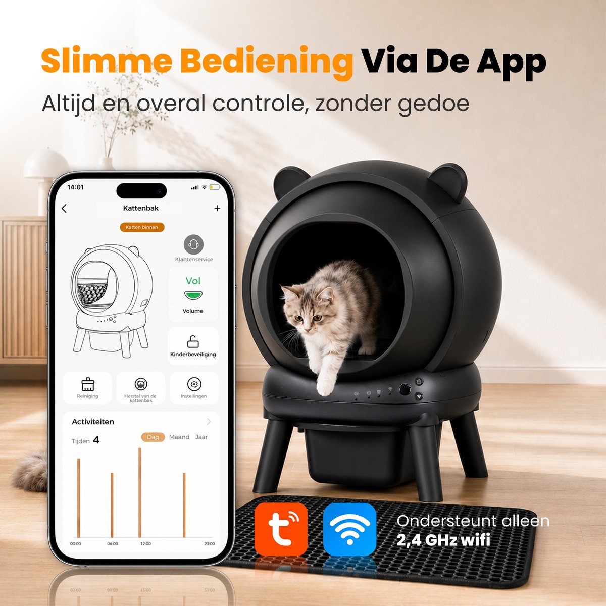 Miniatuur van productfoto 3 van Photonspace Automatische Kattenbak - Zelfreinigend Electrische Kattenbak - Bedienen via App - 65L + 10L - Incl Kattenbakmat en 1 rollen Kattenbakzakken - Slimme Waarschuwing - Gezondheidsbewaking