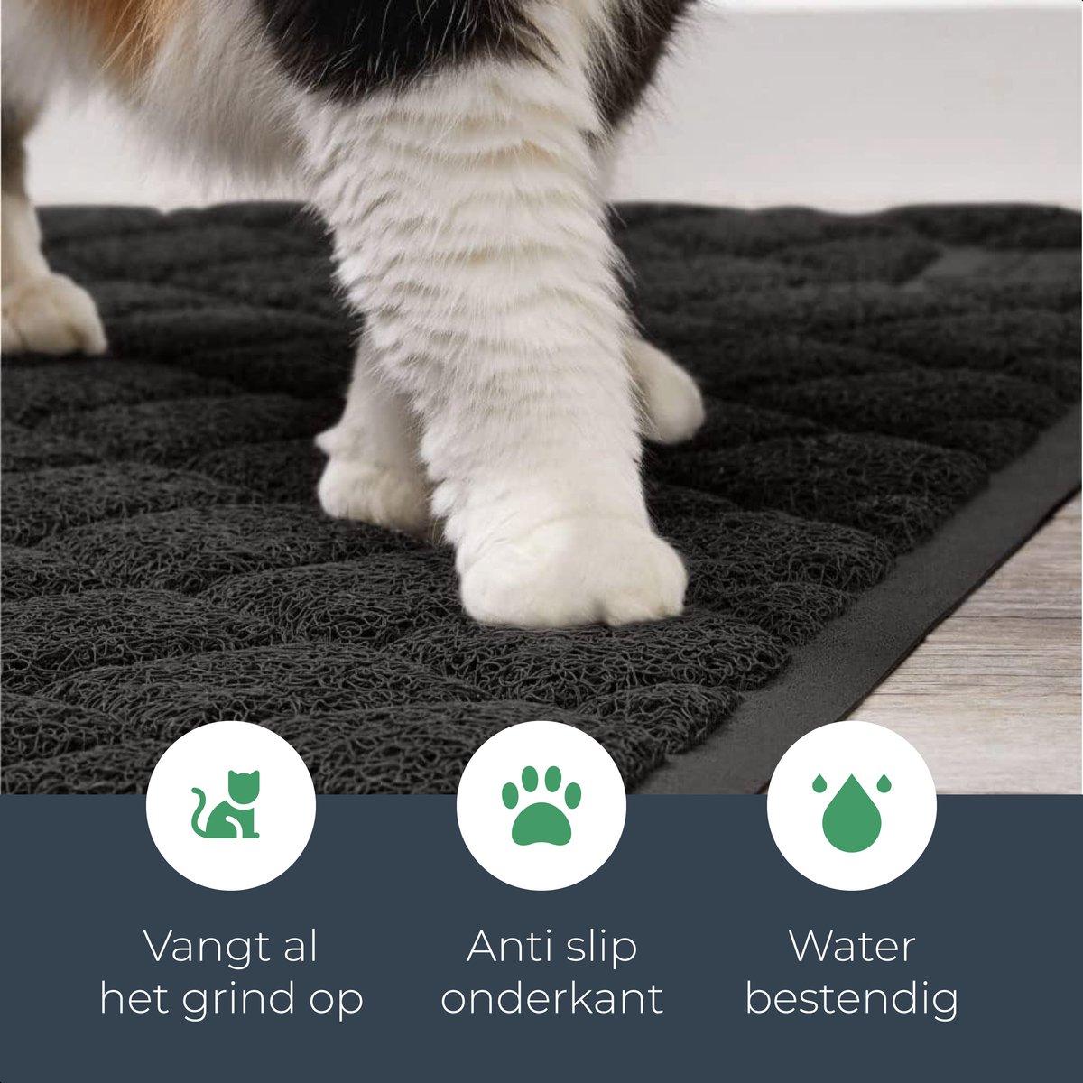 Productfoto 1 van Dutchwide Uitloopmat Kattenbak - 37 × 60 cm - Mat - Kattentoilet - Cat Litter - Geschikt voor automatische - Zelfreinigende kattenbak - Zwart - kattenmat