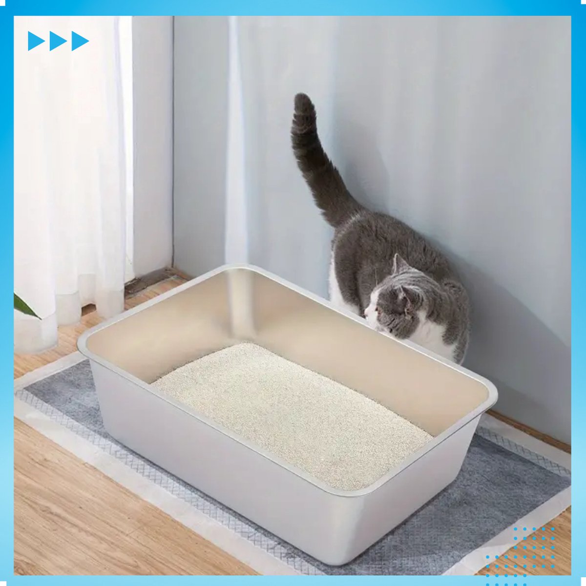 Miniatuur van productfoto 9 van Hygiënische Aluminium Kattenbak - Grote Kattenbak van Aluminium - Maine Coon - Open Kattenbak XXL (60 x 40 x 15)