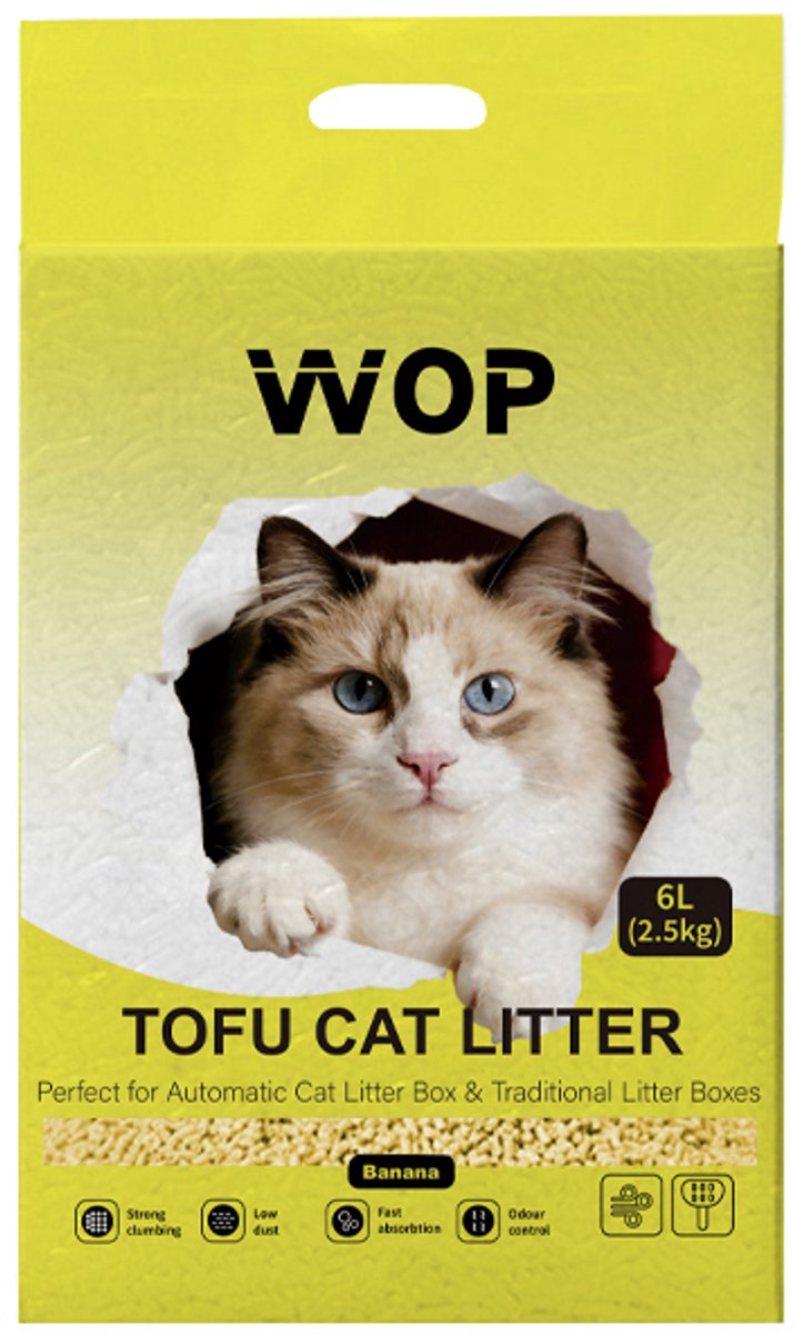 Miniatuur van productfoto 2 van TOFU kattenbakvulling - Banaan / Banana - WOP - Kattoilet - 6L - 2.5KG