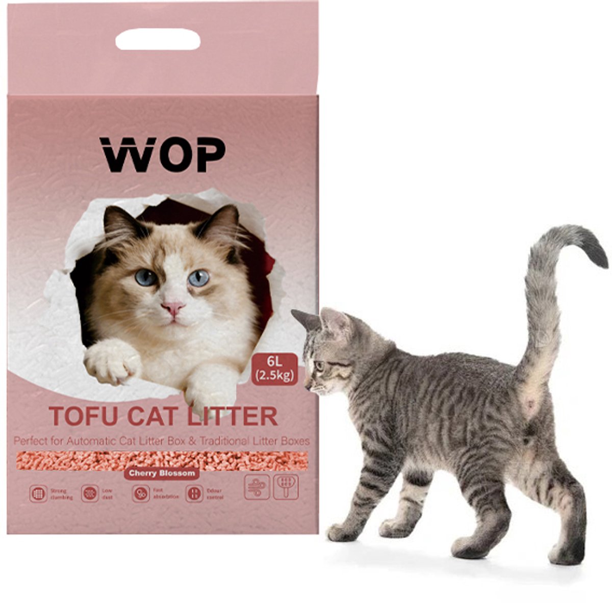 Miniatuur van productfoto 3 van TOFU kattenbakvulling - Kersenbloesem / Blossom - WOP - Kattoilet - 6L - 2.5KG