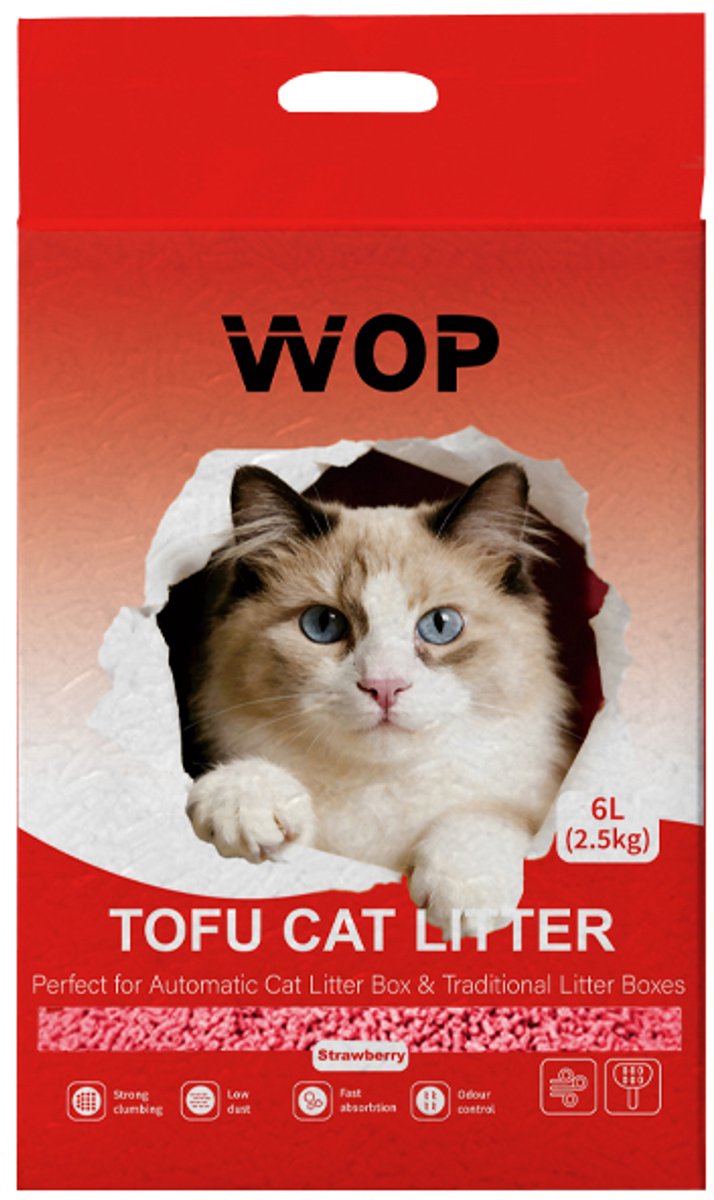 Miniatuur van productfoto 2 van TOFU kattenbakvulling - Aardbei / Strawberry - WOP - Kattoilet - 6L - 2.5KG