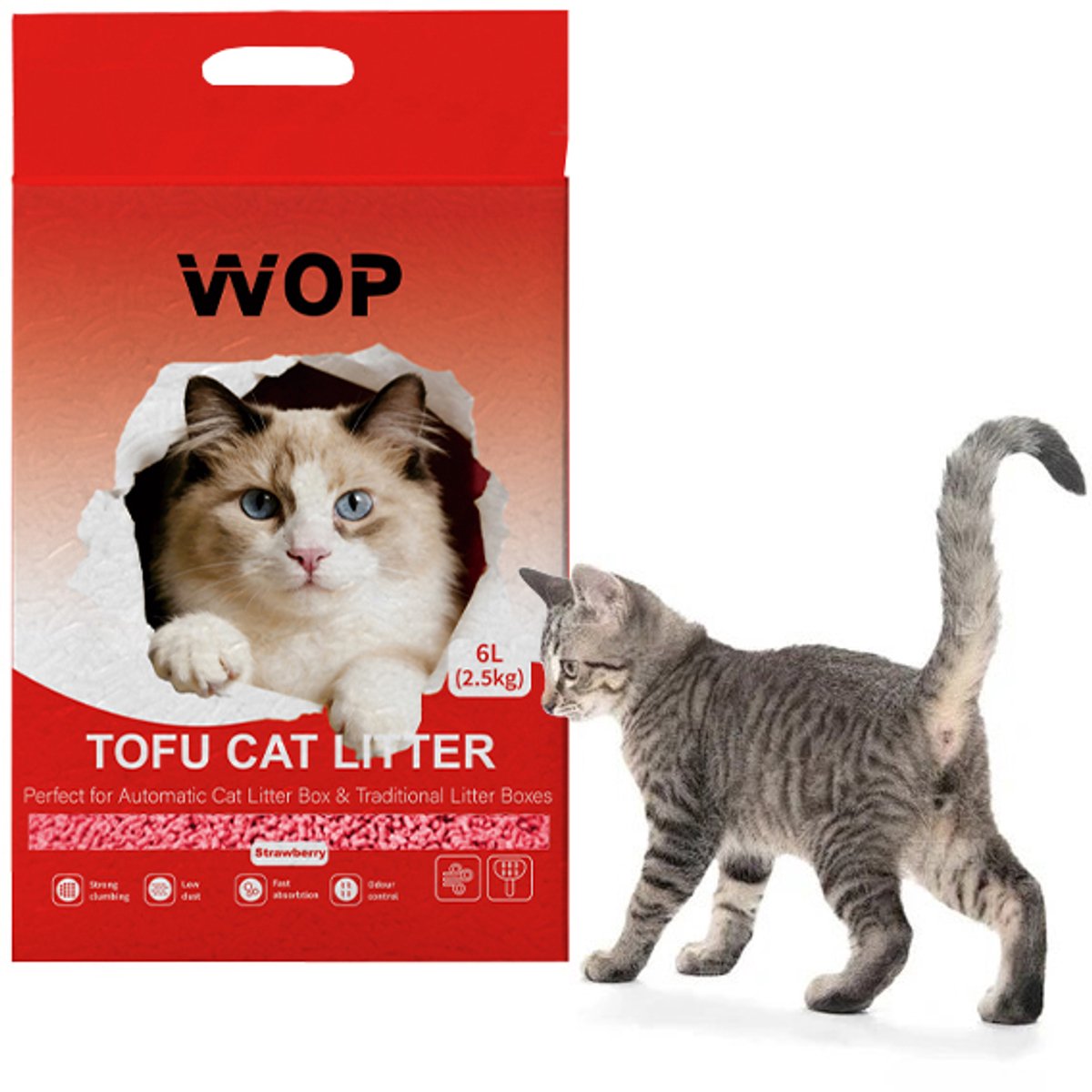 Miniatuur van productfoto 3 van TOFU kattenbakvulling - Aardbei / Strawberry - WOP - Kattoilet - 6L - 2.5KG