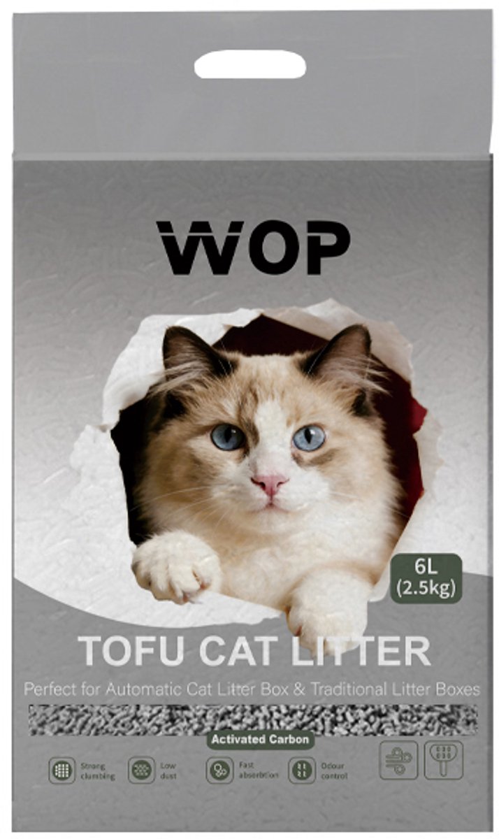 Miniatuur van productfoto 2 van TOFU kattenbakvulling - Activated Carbon / Actieve Kool - WOP - Kattoilet - 6L - 2.5KG