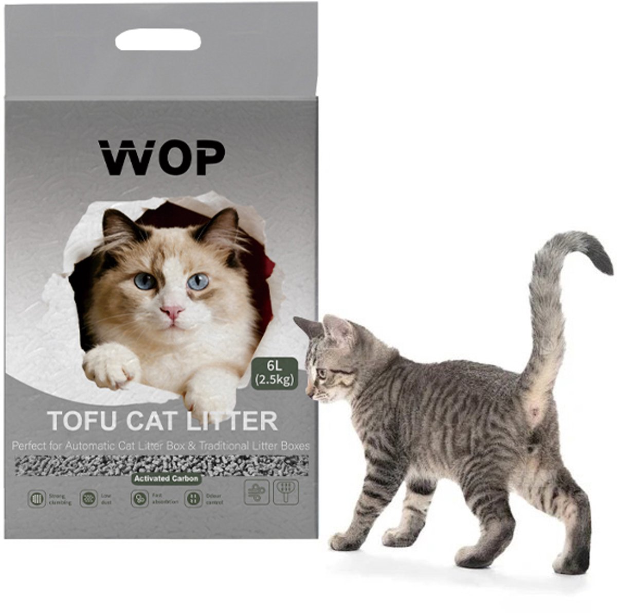 Miniatuur van productfoto 3 van TOFU kattenbakvulling - Activated Carbon / Actieve Kool - WOP - Kattoilet - 6L - 2.5KG