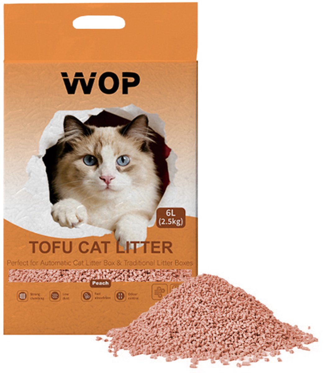 Productfoto 1 van TOFU kattenbakvulling - Perzik / Peach - WOP - Kattoilet - 6L - 2.5KG