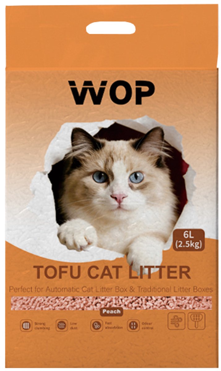 Miniatuur van productfoto 2 van TOFU kattenbakvulling - Perzik / Peach - WOP - Kattoilet - 6L - 2.5KG