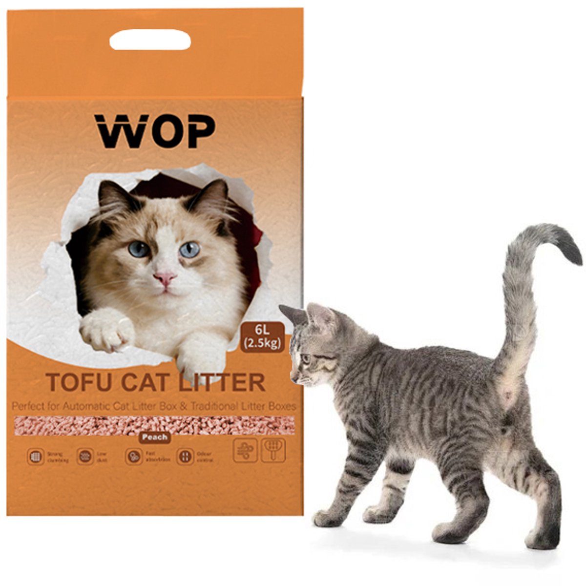 Miniatuur van productfoto 3 van TOFU kattenbakvulling - Perzik / Peach - WOP - Kattoilet - 6L - 2.5KG