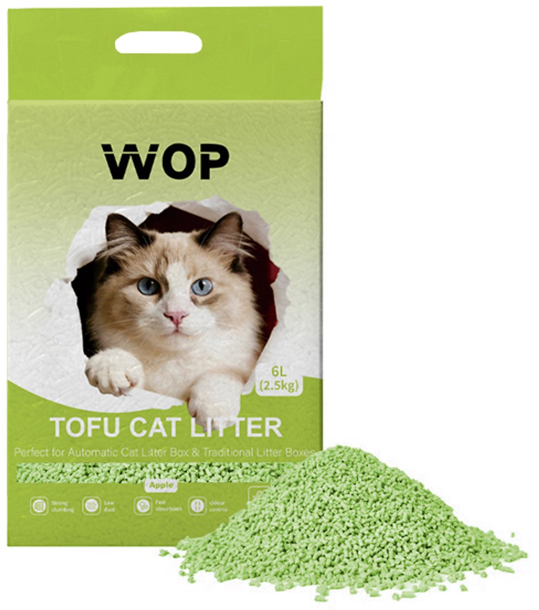 Productfoto 1 van TOFU kattenbakvulling - Appel / Apple - WOP - Kattoilet - 6L - 2.5KG
