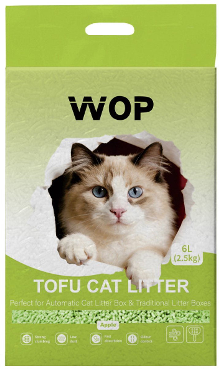 Miniatuur van productfoto 2 van TOFU kattenbakvulling - Appel / Apple - WOP - Kattoilet - 6L - 2.5KG