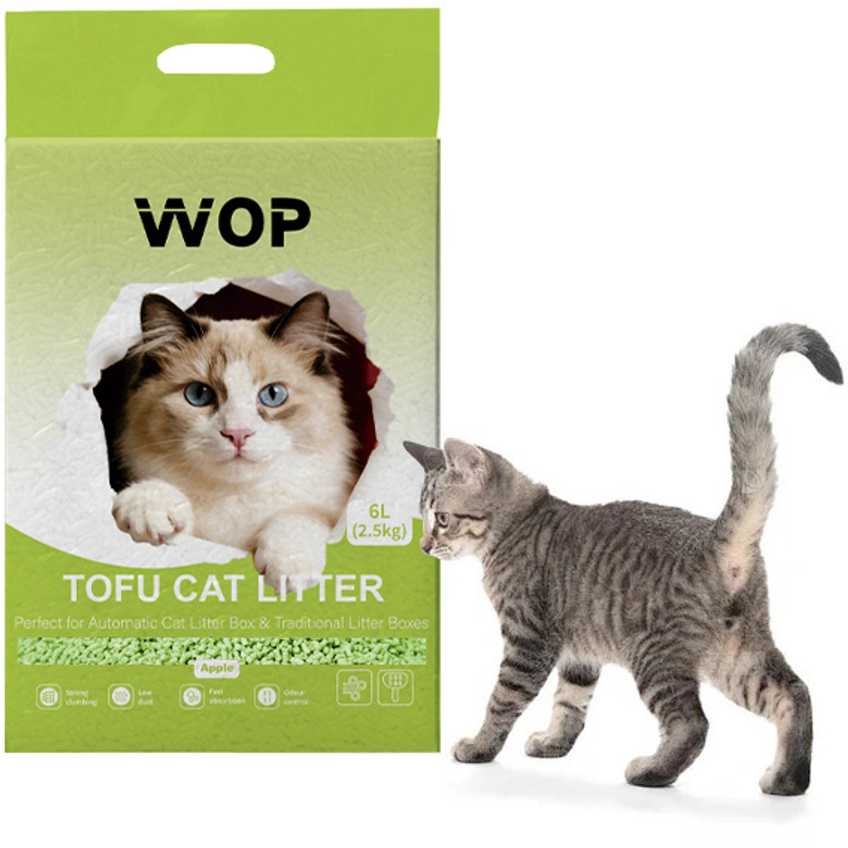 Miniatuur van productfoto 3 van TOFU kattenbakvulling - Appel / Apple - WOP - Kattoilet - 6L - 2.5KG