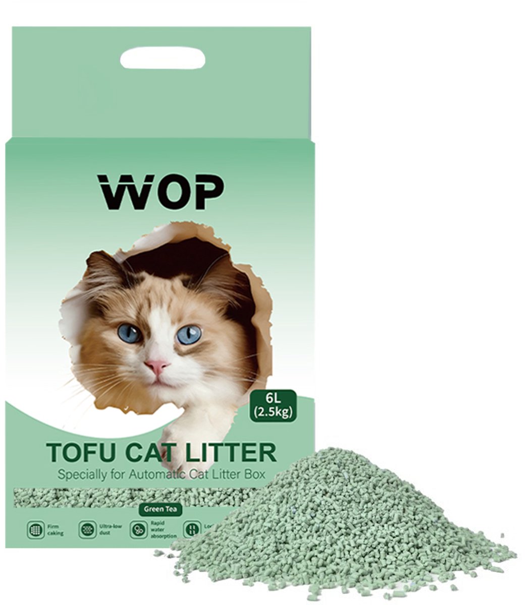 Productfoto 1 van TOFU kattenbakvulling - Green Tea - WOP - Kattoilet - 6L - 2.5KG
