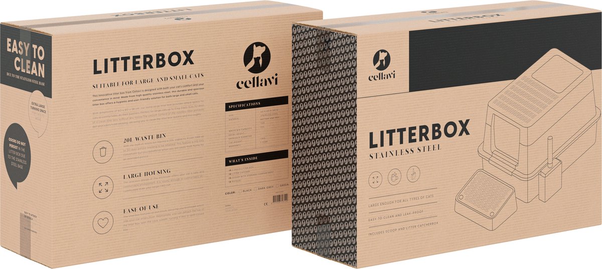 Miniatuur van productfoto 10 van Cellavi Premium Kattenbak RVS - XL - Geschikt voor Grote en Kleine Katten - Incl. Kattenbakschep en Grit Opvanger - Grijs - 60x40x38 cm