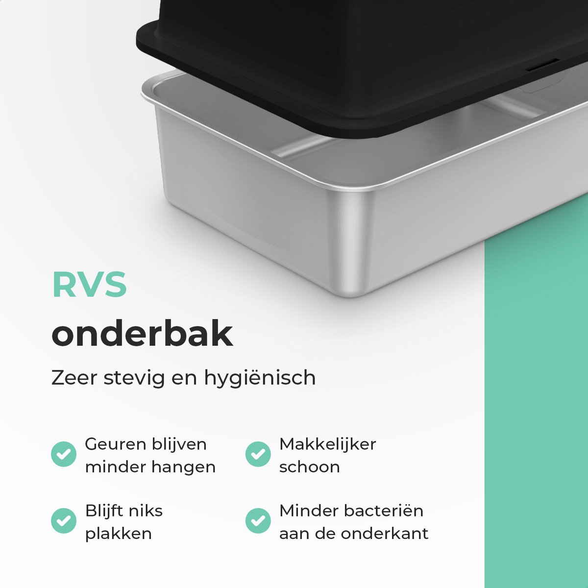 Productfoto 1 van Cellavi Premium Kattenbak RVS - XL - Geschikt voor Grote en Kleine Katten - Incl. Kattenbakschep en Grit Opvanger - Zwart - 60x40x38 cm