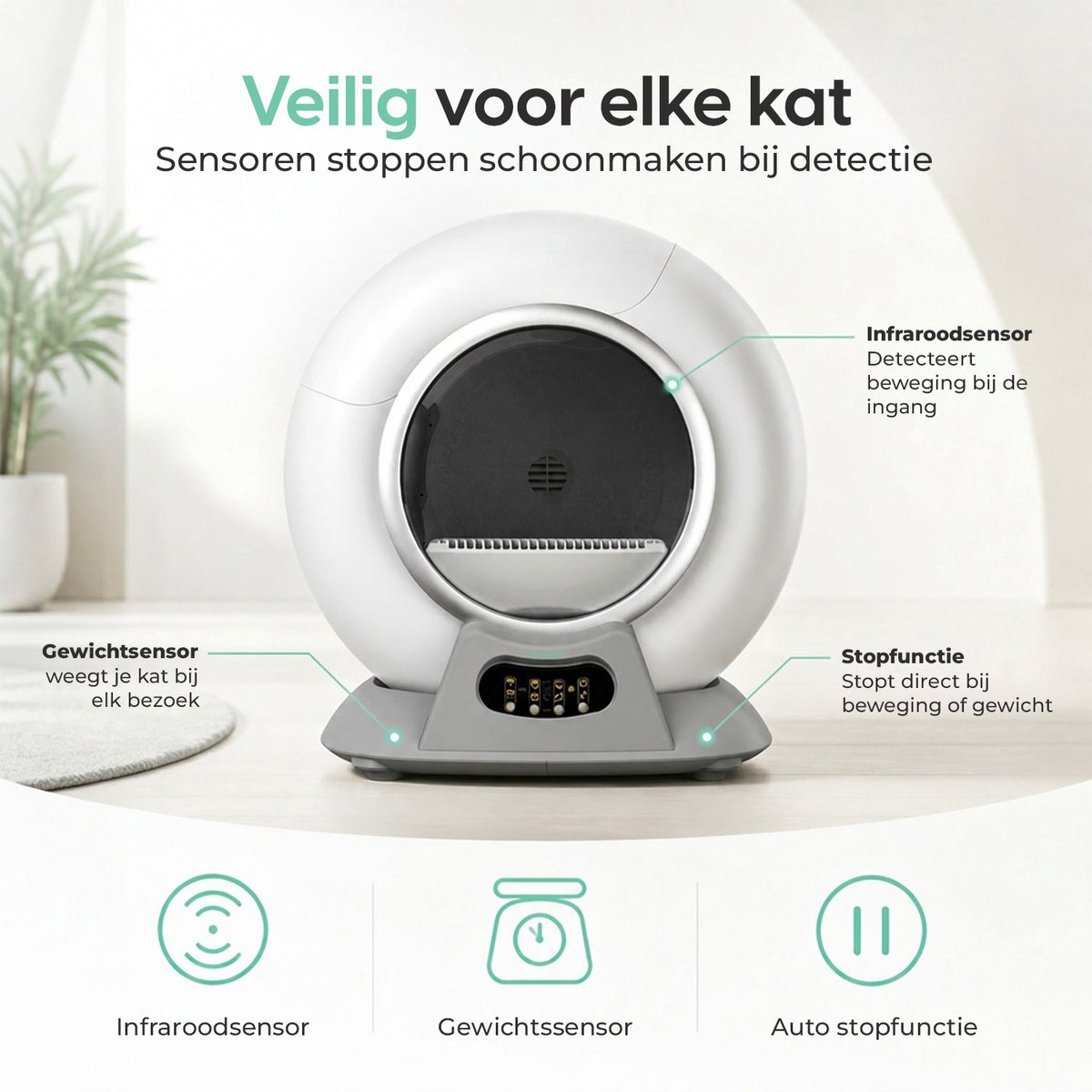Miniatuur van productfoto 3 van Cellavi VI-B - Automatische kattenbak - Zelfreinigende kattenbak XXL - Voor Grote en Kleine Katten - Bedienen via App - 65L