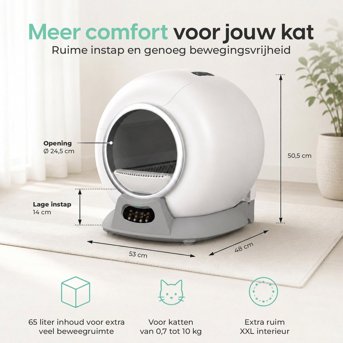 Miniatuur van productfoto 4 van Cellavi VI-B - Automatische kattenbak - Zelfreinigende kattenbak XXL - Voor Grote en Kleine Katten - Bedienen via App - 65L