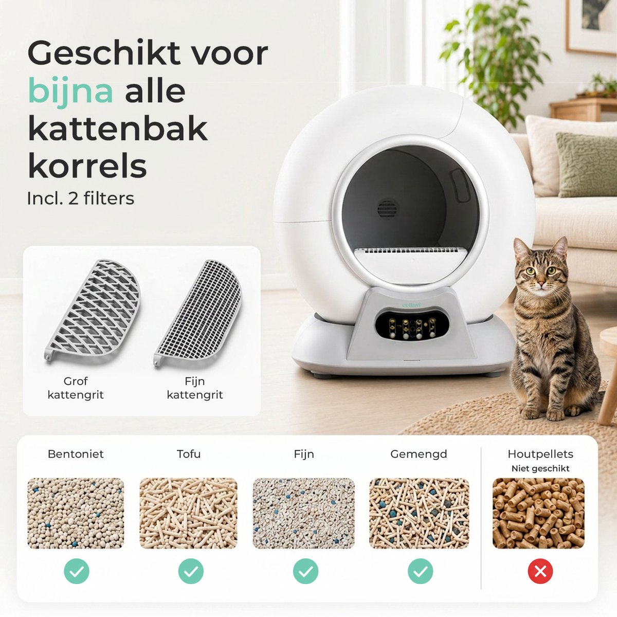 Miniatuur van productfoto 7 van Cellavi VI-B - Automatische kattenbak - Zelfreinigende kattenbak XXL - Voor Grote en Kleine Katten - Bedienen via App - 65L