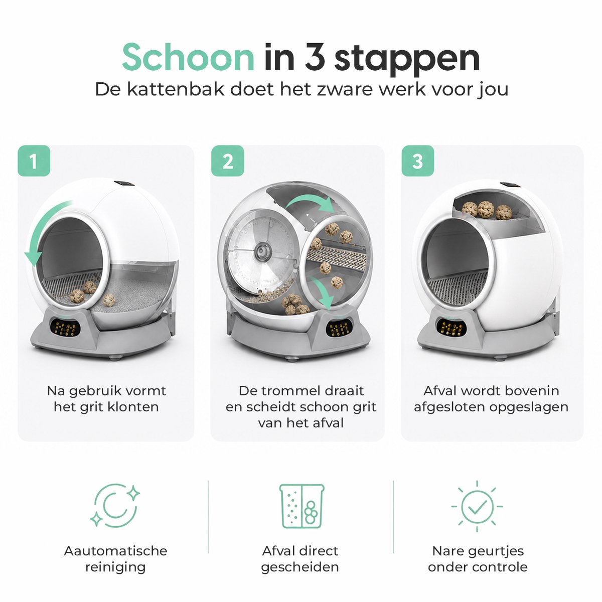 Miniatuur van productfoto 8 van Cellavi VI-B - Automatische kattenbak - Zelfreinigende kattenbak XXL - Voor Grote en Kleine Katten - Bedienen via App - 65L