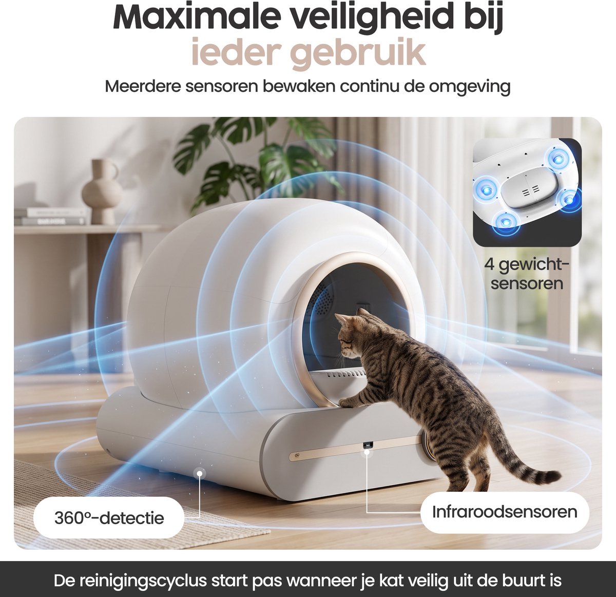 Miniatuur van productfoto 2 van Infinity Goods Automatische Kattenbak XXL - Zelfreinigende Kattenbak - Incl. App - 75L - Met Kattenbakmat en 3 Rollen Opbergzakjes - Wit/Roségoud