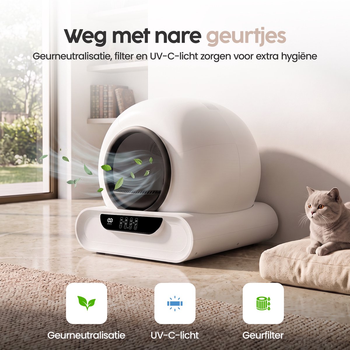 Miniatuur van productfoto 6 van Infinity Goods Automatische Kattenbak XXL - Zelfreinigende Kattenbak - Incl. App - 75L - Met Kattenbakmat en 3 Rollen Opbergzakjes