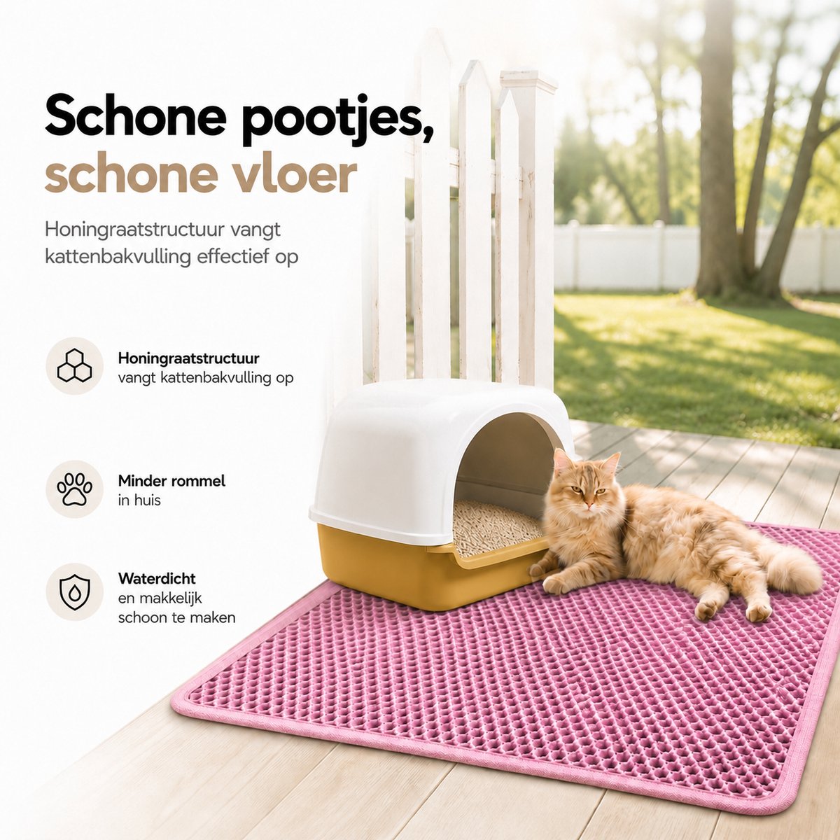 Miniatuur van productfoto 3 van BOTC Kattenbakmat XL - Dubbellaags - 60x45 cm - Waterdicht - Urinebestendige opvangmat - 1 stuk - Roze