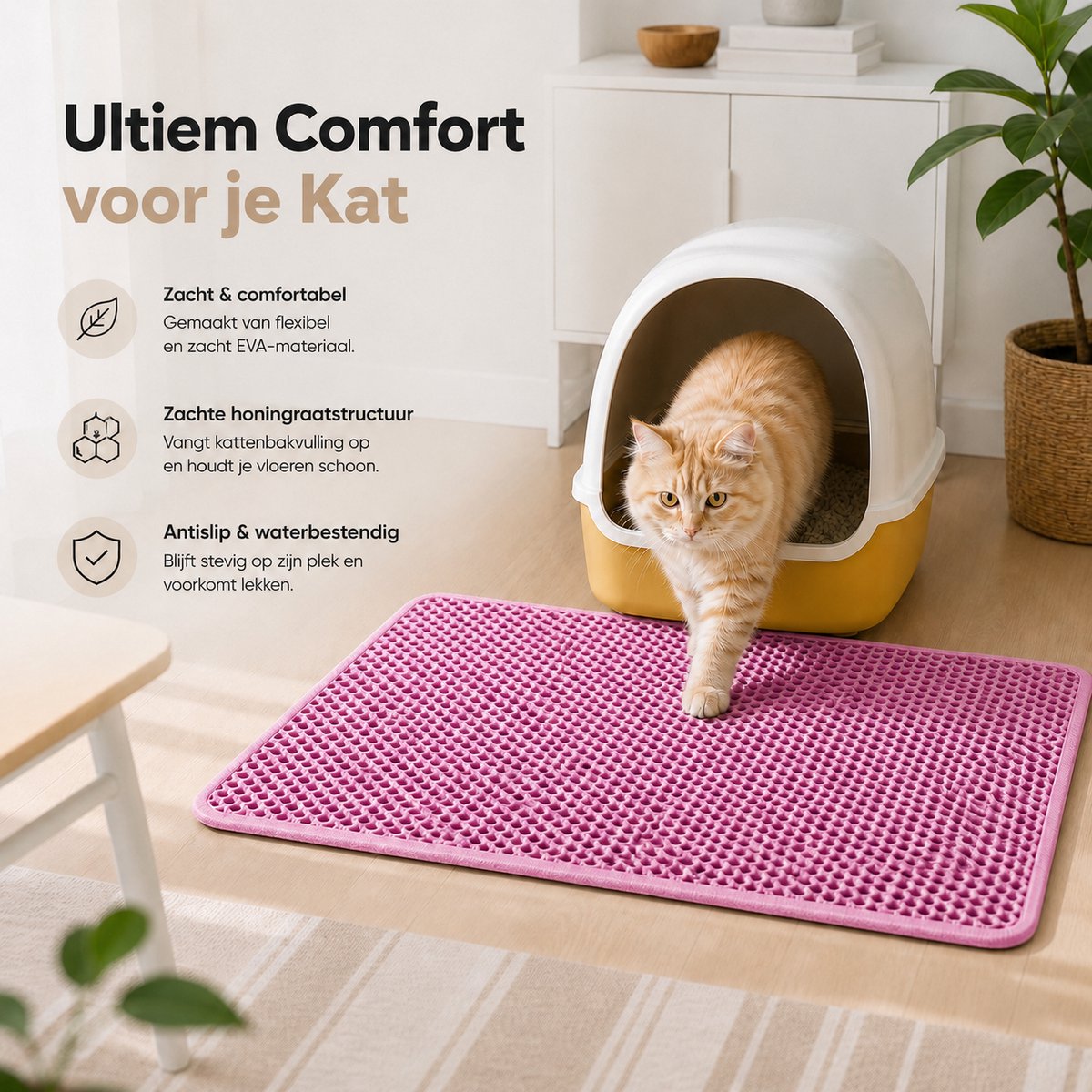 Miniatuur van productfoto 5 van BOTC Kattenbakmat XL - Dubbellaags - 60x45 cm - Waterdicht - Urinebestendige opvangmat - 1 stuk - Roze