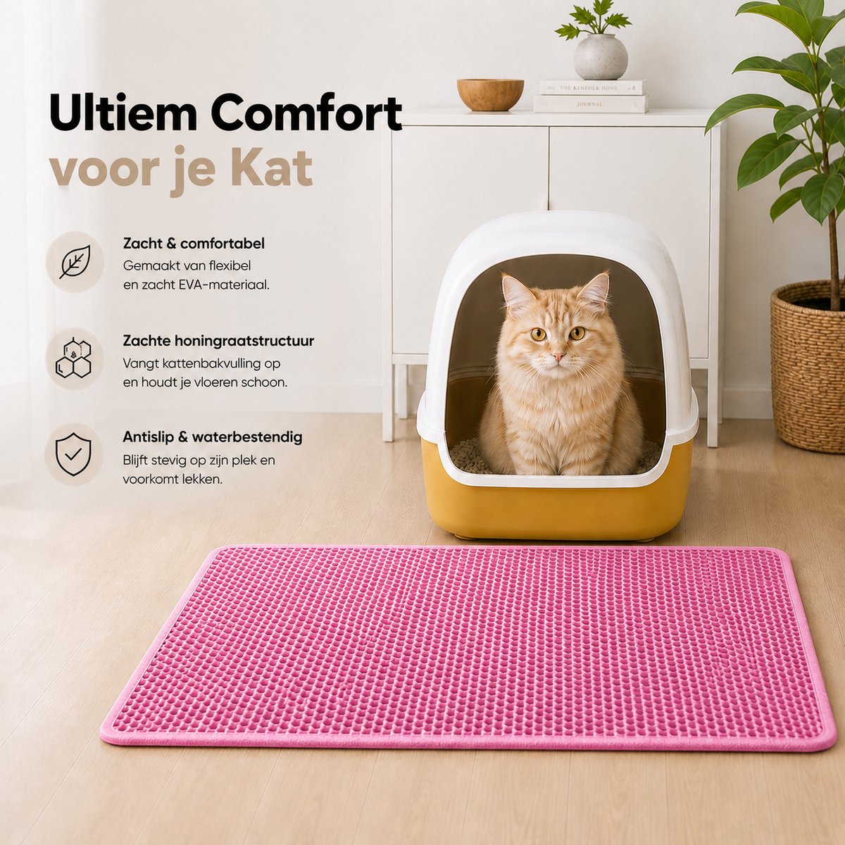 Miniatuur van productfoto 6 van BOTC Kattenbakmat XL - Dubbellaags - 60x45 cm - Waterdicht - Urinebestendige opvangmat - 1 stuk - Roze