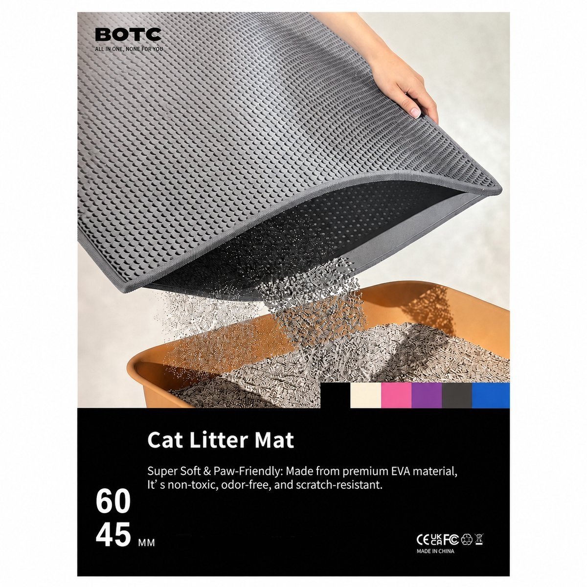 Miniatuur van productfoto 7 van BOTC Kattenbakmat XL - Dubbellaags - 60x45 cm - Waterdicht - Urinebestendige opvangmat - 1 stuk - Roze