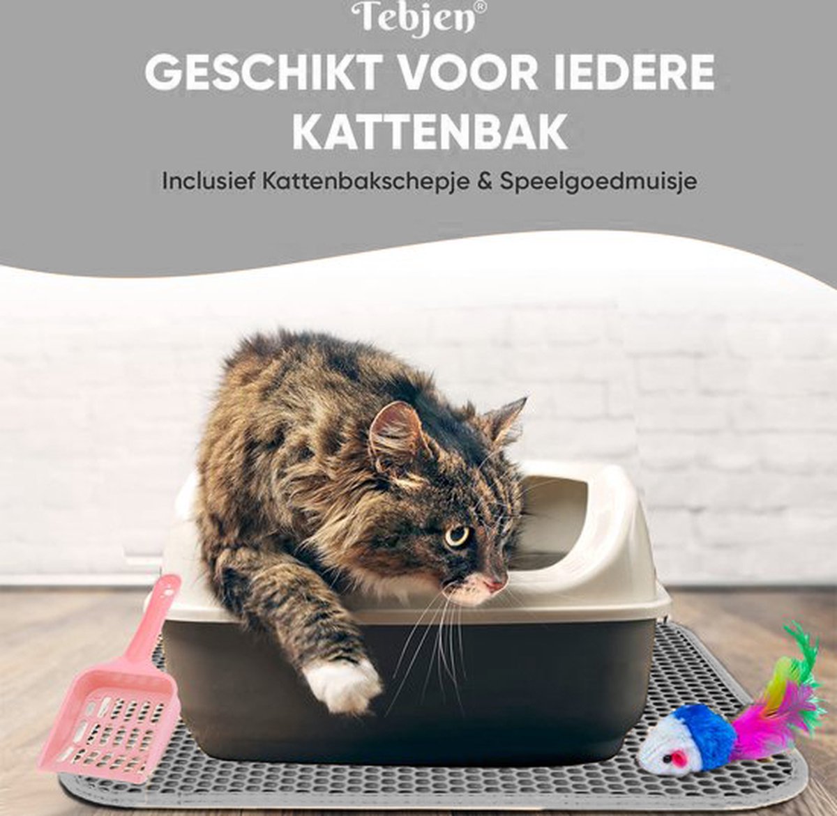 Miniatuur van productfoto 4 van TEBJEN XXL Kattenbakmat - 55cm * 75cm - Met Speelgoedmuisje En Schepje - Schoonloopmat Kattenbak – Katten Grit Opvanger – Dubbele Waterdichte Laag – Uitloopmat Kattenbak – Kattenverzorging – Kattenbak Accessoires - Kat Benodigdheden - Grijs