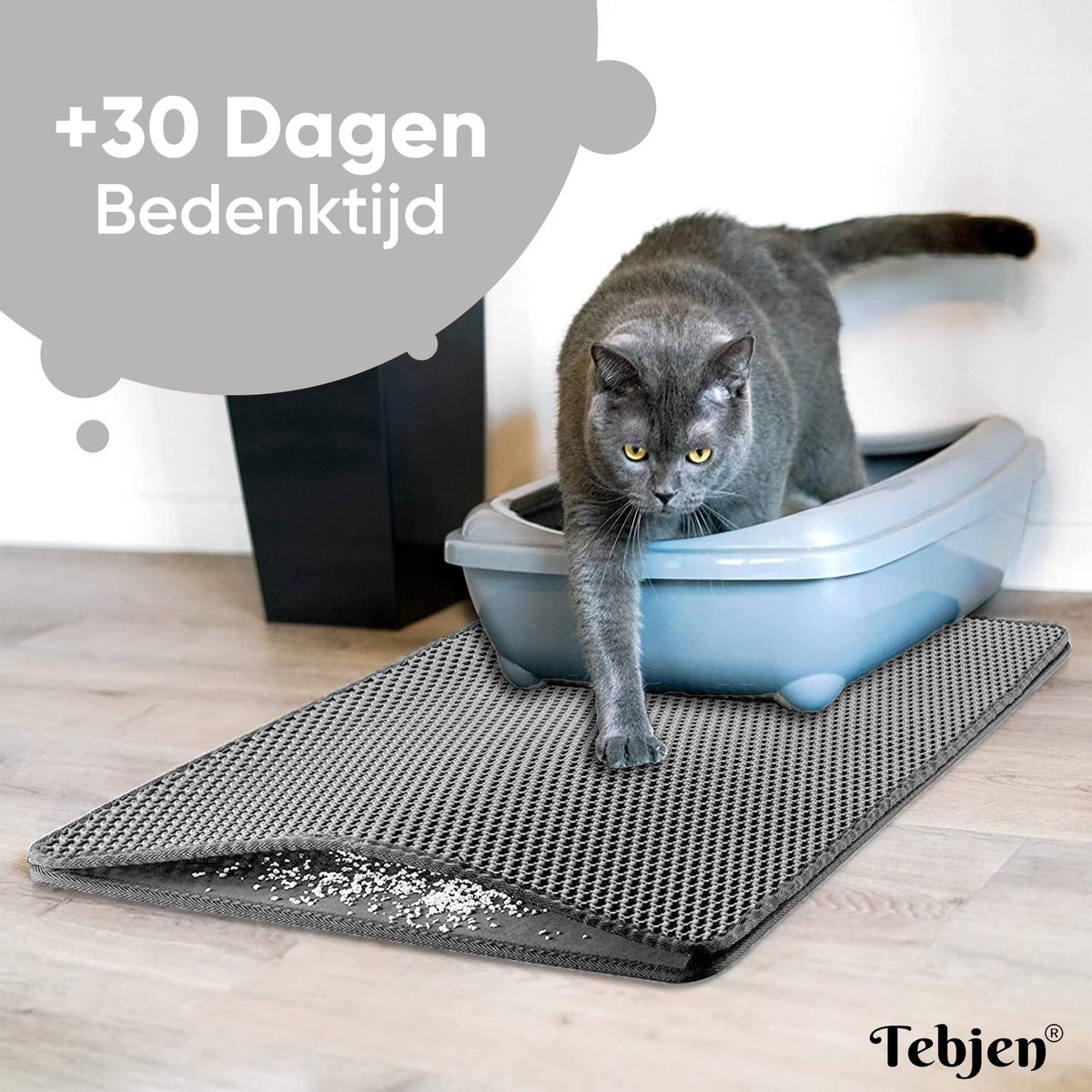 Miniatuur van productfoto 6 van TEBJEN XXL Kattenbakmat - 55cm * 75cm - Met Speelgoedmuisje En Schepje - Schoonloopmat Kattenbak – Katten Grit Opvanger – Dubbele Waterdichte Laag – Uitloopmat Kattenbak – Kattenverzorging – Kattenbak Accessoires - Kat Benodigdheden - Grijs