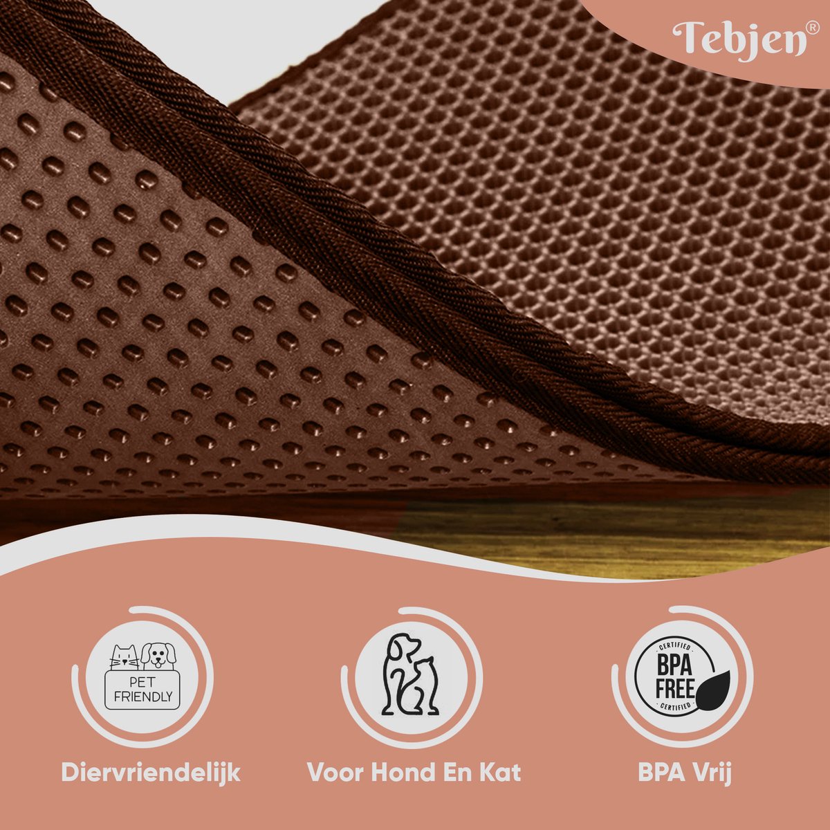 Productfoto 1 van TEBJEN Kattenbakmat - 40cm * 50cm – Kattenbak Mat Grit Opvanger - Schoonloop Katten mat – Dubbele Waterdichte Laag – Uitloopmat Kattenbak – Kattenbak Accessoires - Met Speelgoedmuisje En Schepje - Donker Bruin