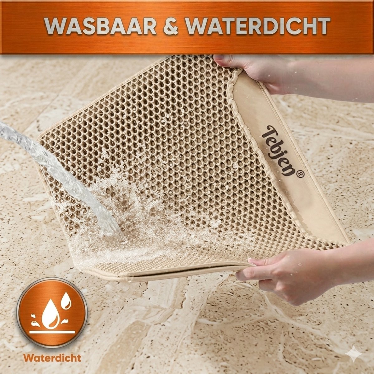 Productfoto 1 van TEBJEN Kattenbakmat - 40cm * 50cm - Met Speelgoedmuisje En Schepje - Schoonloopmat Kattenbak – Katten Grit Opvanger – Dubbele Waterdichte Laag – Uitloopmat Kattenbak – Kattenverzorging – Kattenbak Accessoires - Kat Benodigdheden - Licht Bruin