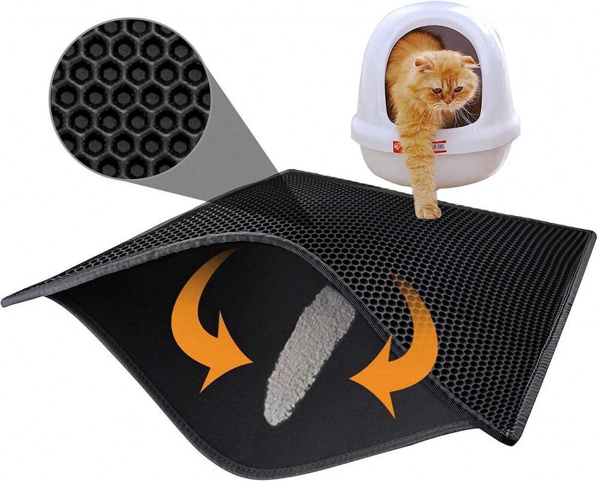 Miniatuur van productfoto 3 van CHPN - Uitloopmat voor Kattenbak - Kattenbakmat - Mat voor de kattenbak - Anti-slip - Wasbaar - Zwart - 60/45CM - Vangt kattenbak grind op - Huisdieren