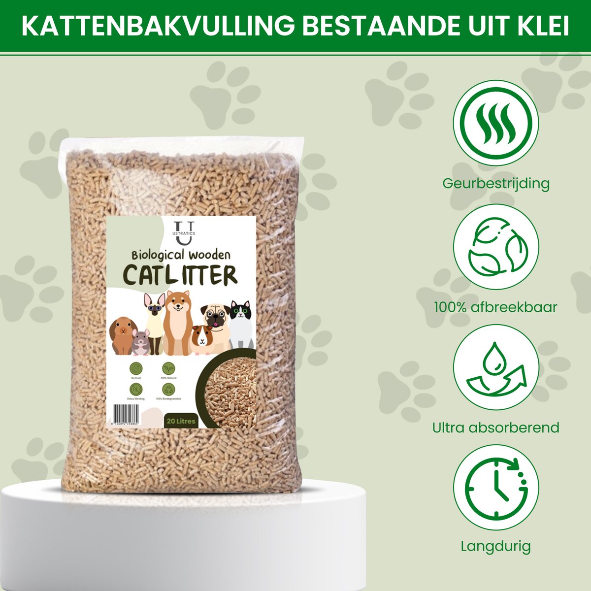 Miniatuur van productfoto 2 van Ustratics Houtkorrel Kattenbakvulling 1 x 10KG (20L) - Biologisch afbreekbare houtkorrels - 100% Natuurlijk