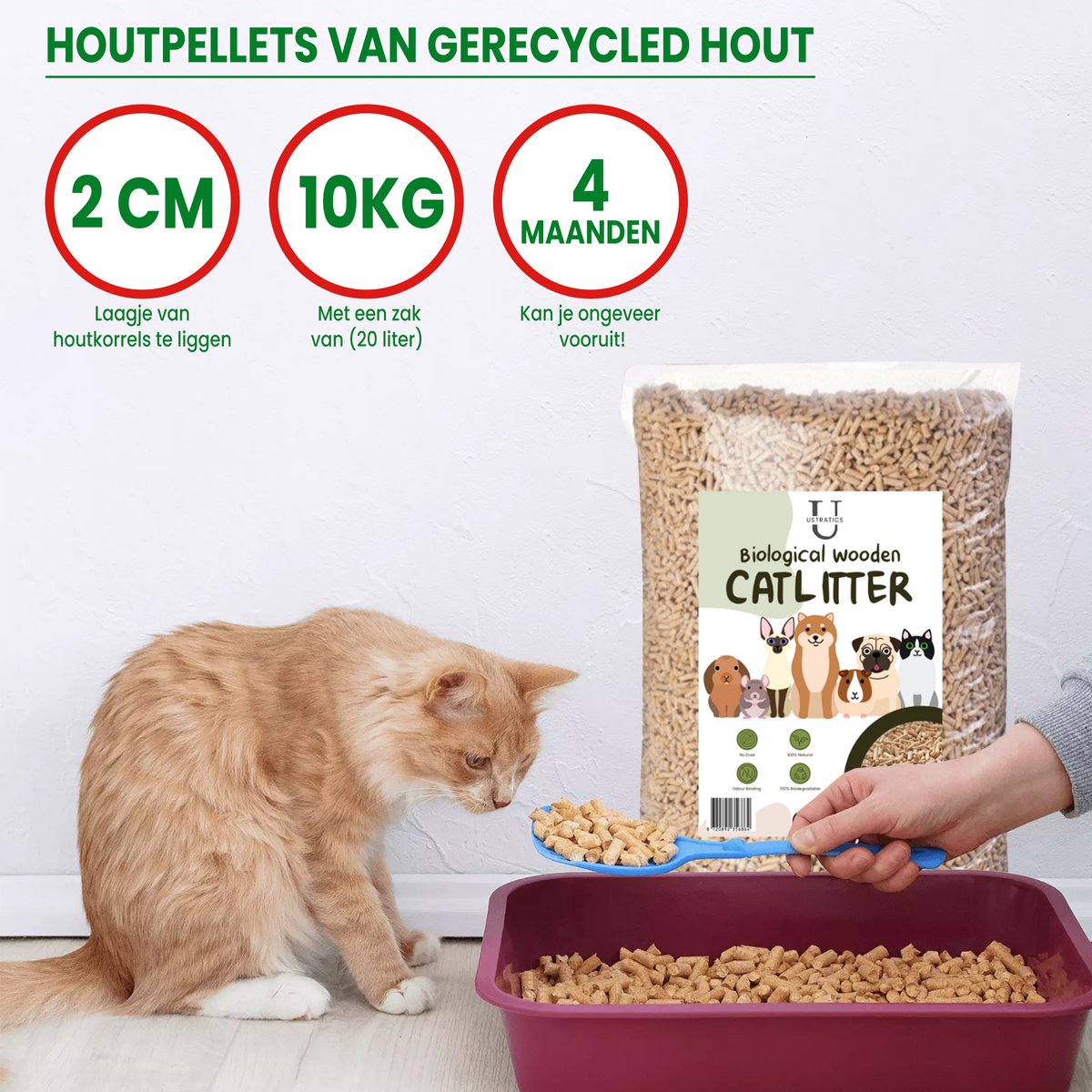 Miniatuur van productfoto 3 van Ustratics Houtkorrel Kattenbakvulling 1 x 10KG (20L) - Biologisch afbreekbare houtkorrels - 100% Natuurlijk