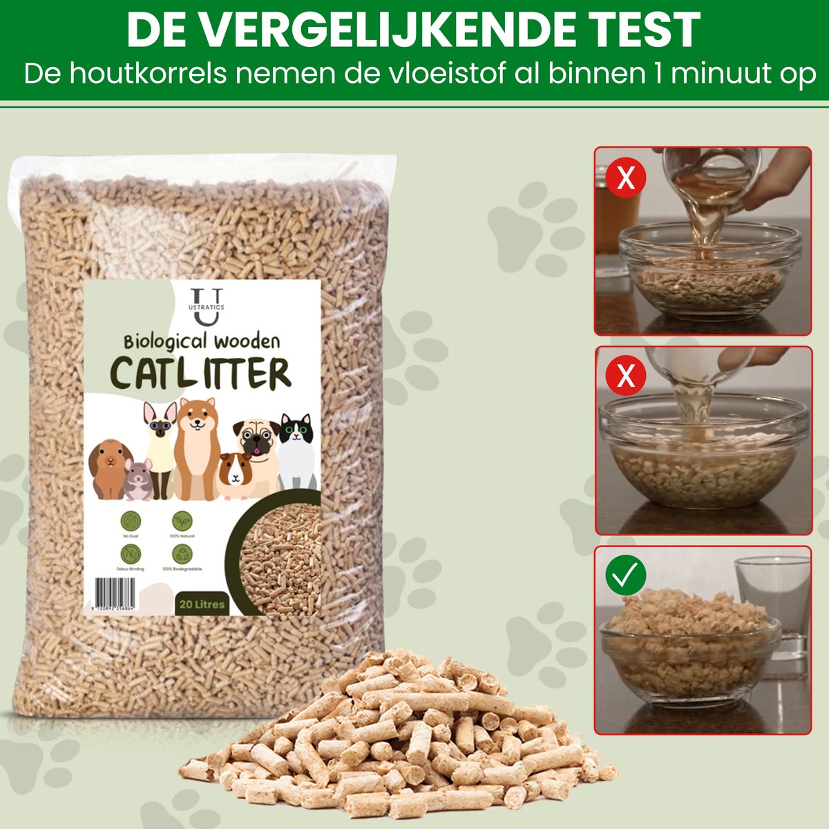 Miniatuur van productfoto 4 van Ustratics Houtkorrel Kattenbakvulling 1 x 10KG (20L) - Biologisch afbreekbare houtkorrels - 100% Natuurlijk