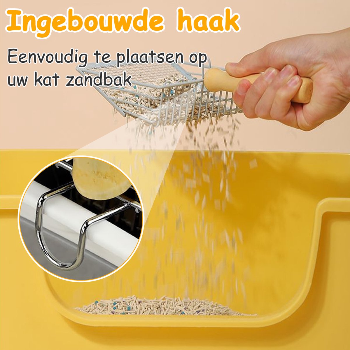 Miniatuur van productfoto 7 van Ynkkvre - Kattenbak Schep - Metalen Kattenbak Schep met Comfortabel Houten Handvat - Zandafstand 7 mm - Kattenbak Accessoire - Katten Schep