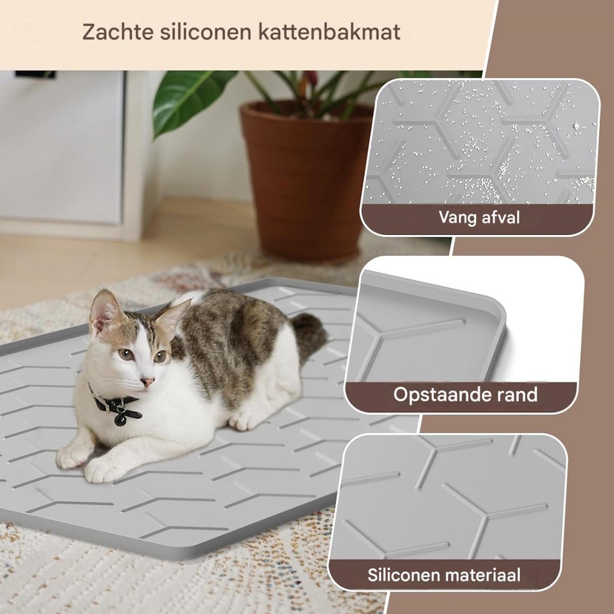 Miniatuur van productfoto 2 van GELLDG Kattentoiletuitlegsel - Silikonen Katzenmatte - Waterdicht met Opstaande Rand, Antislip en Slijtvast, BPA-vrij - Geschikt voor Gebruik als Katentoiletmat of Voeronderlegger - Eenvoudig Schoon te Maken - 86x56cm