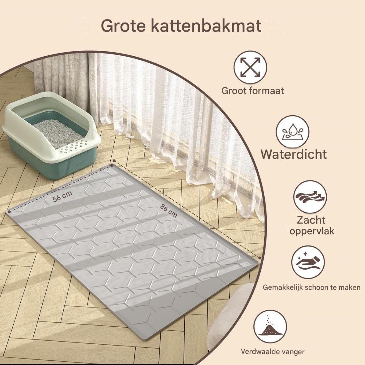 Miniatuur van productfoto 4 van GELLDG Kattentoiletuitlegsel - Silikonen Katzenmatte - Waterdicht met Opstaande Rand, Antislip en Slijtvast, BPA-vrij - Geschikt voor Gebruik als Katentoiletmat of Voeronderlegger - Eenvoudig Schoon te Maken - 86x56cm
