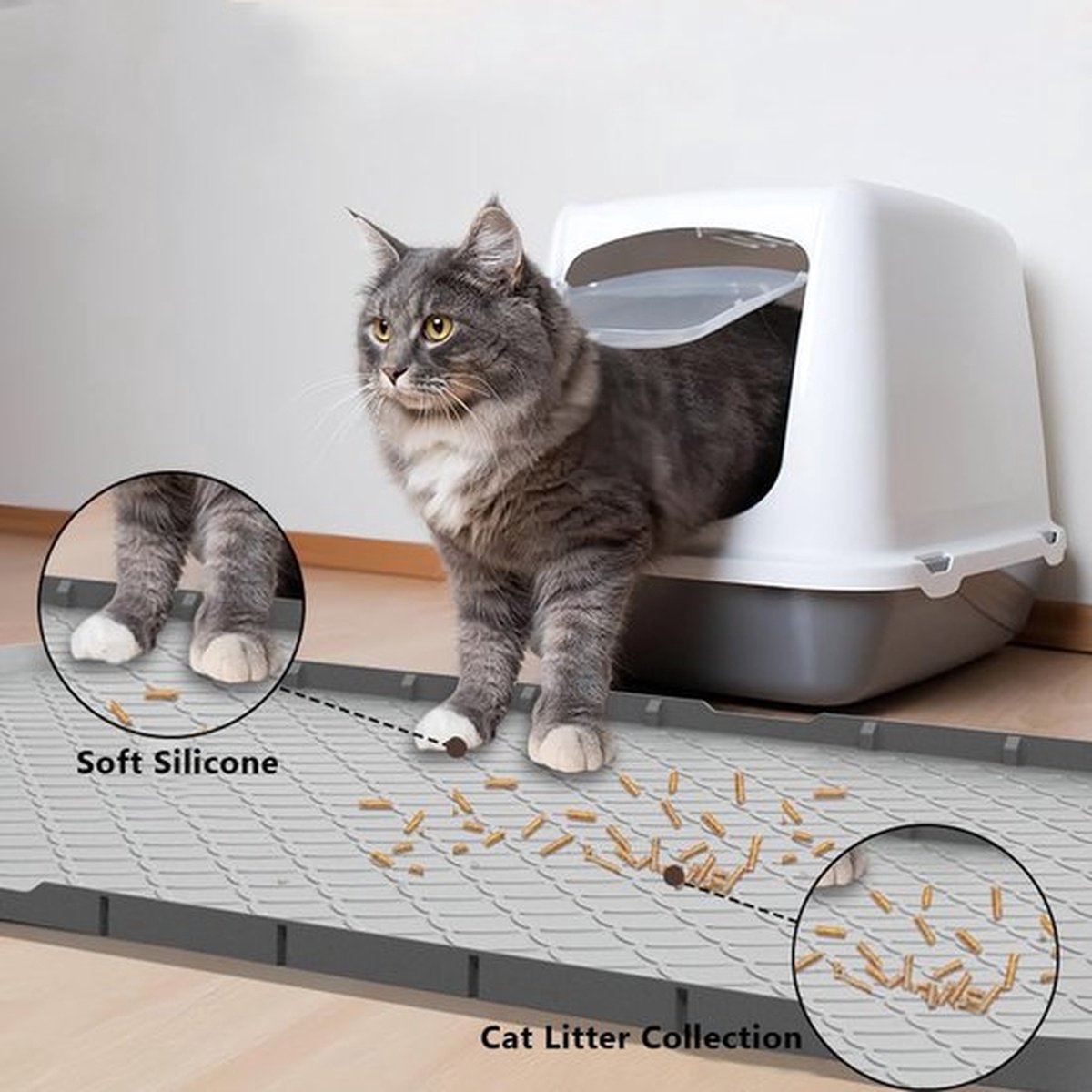 Miniatuur van productfoto 4 van Grote siliconen kattenbakmat 88 × 56 cm - Lekvrije mat voor de kattenbak - Waterdicht, antislip, gemakkelijk schoon te maken - Katvriendelijk ontwerp, geschikt voor voerbakken en kattenbakken - Zwart