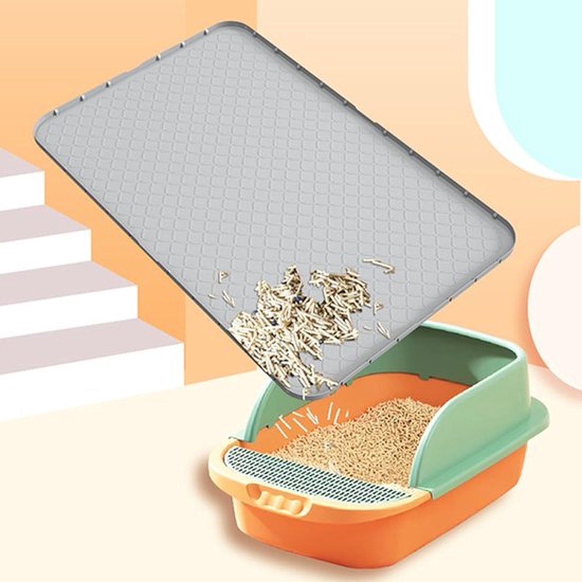 Miniatuur van productfoto 6 van Grote siliconen kattenbakmat 88 × 56 cm - Lekvrije mat voor de kattenbak - Waterdicht, antislip, gemakkelijk schoon te maken - Katvriendelijk ontwerp, geschikt voor voerbakken en kattenbakken - Zwart