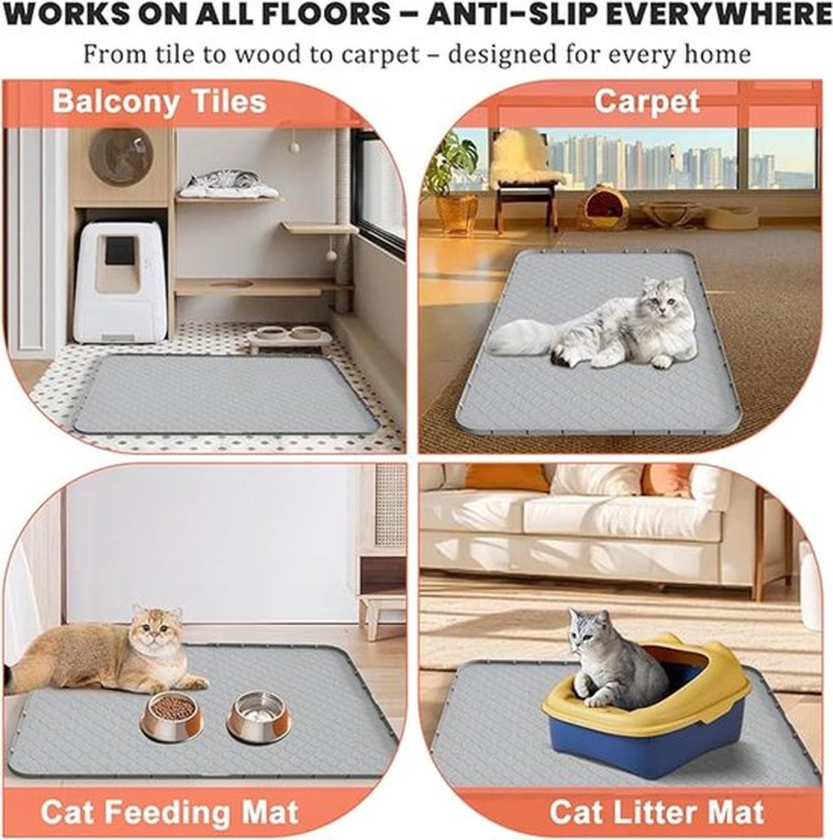 Miniatuur van productfoto 7 van Grote siliconen kattenbakmat 88 × 56 cm - Lekvrije mat voor de kattenbak - Waterdicht, antislip, gemakkelijk schoon te maken - Katvriendelijk ontwerp, geschikt voor voerbakken en kattenbakken - Zwart