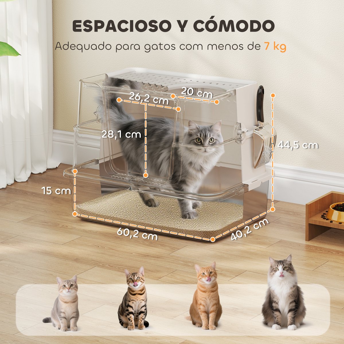 Productfoto 1 van Premium RVS Kattenbak XL met Deksel en Hoge Rand - Kattentoilet met Boven- en Voor-ingang - Inclusief Schep - Anti-lek - Lichtgrijs